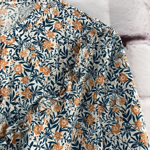 St John’s Bay Top SZ MP Ruffle Green Yellow Floral Prairie Modest Cottage Core - Picture 4 of 9